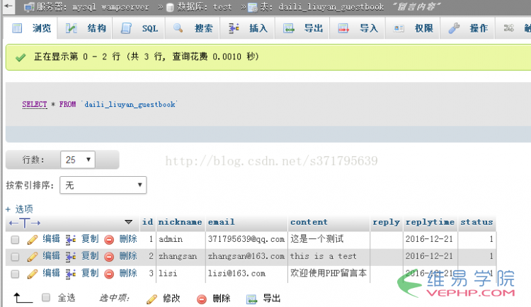 PHP學習：簡單實現PHP留言板功能