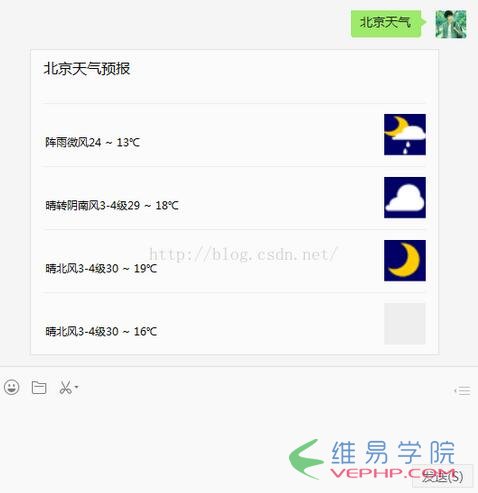 PHP實(shí)例：php微信開發(fā)之百度天氣預(yù)報(bào)