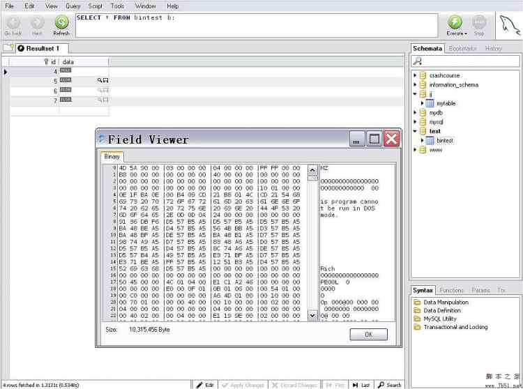 MYSQL教程Mysql LONGBLOB 類型存儲二進制數據 (修改+調試+整理)