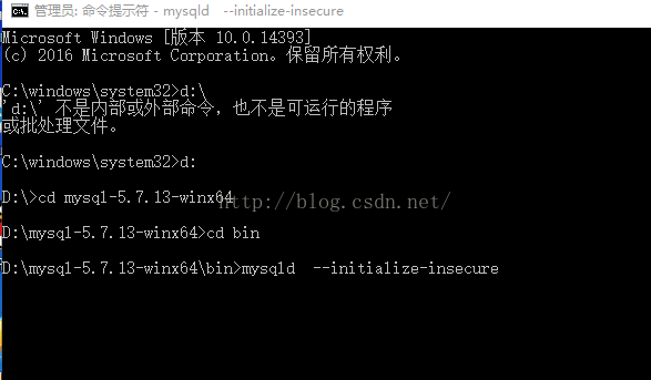MYSQL數據庫解析windows下使用命令的方式安裝mysql5.7的方法