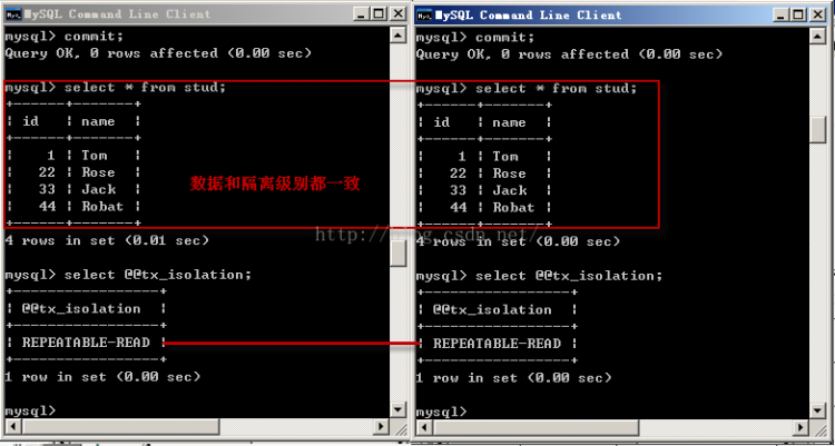 Mysql應(yīng)用mysql 詳解隔離級(jí)別操作過(guò)程(cmd)