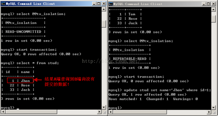 Mysql應(yīng)用mysql 詳解隔離級(jí)別操作過(guò)程(cmd)